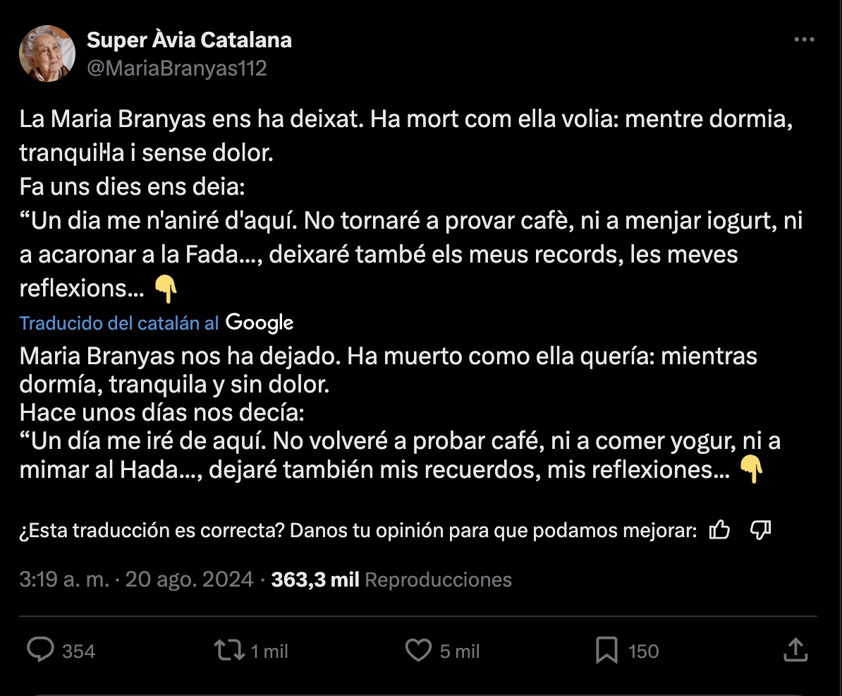 Post de X compartido por su familia
